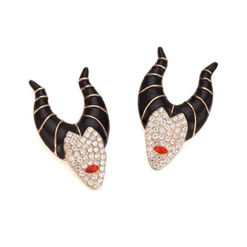 Wholesale Halloween Horn Witch Alloy Diamond Oil Dripping Earrings